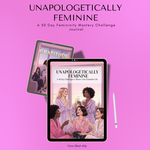 Femininity Journal 30-day digital PDF workbook – printable cycle-aligned guide with daily prompts for women and girls.